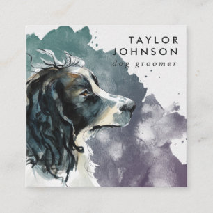 Watercolor Springer Spaniel Dog Groomer Quadratische Visitenkarte