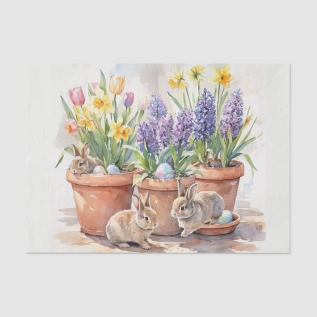Watercolor Springtime / Easter Bunny Floral  Seidenpapier (Vorderseite)
