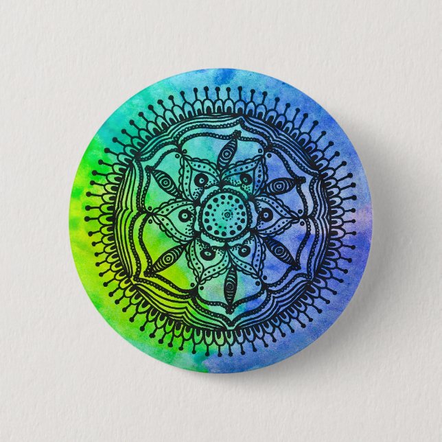 Watercolor-Spritzermandala-Entwurfs-KnopfPin. Button (Vorderseite)