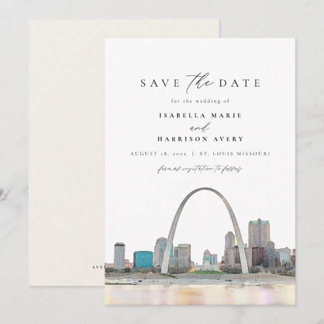 Watercolor St Louis Arch Wedding Save the Date Einladung (Vorne/Hinten)