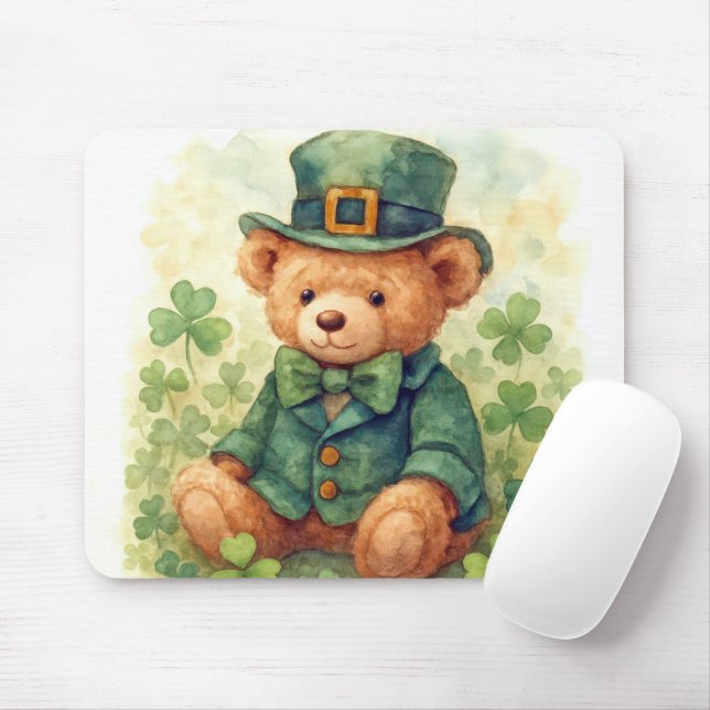 Watercolor St. Patrick's Day Teddy Bear Mousepad (Mit Mouse)