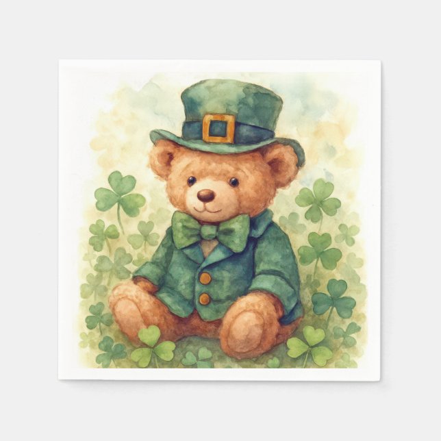 Watercolor St. Patrick's Day Teddy Bear Serviette (Vorderseite)