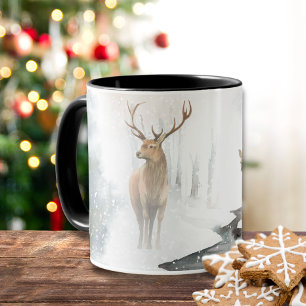Watercolor Stag und Deer Winter Wonderland Tasse