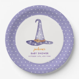 Watercolor Star Little Boo Witch Hat Baby Dusche Pappteller