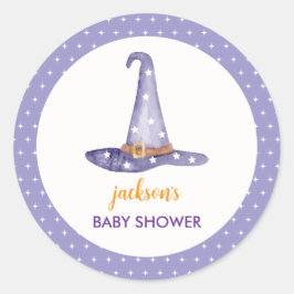 Watercolor Star Little Boo Witch Hat Baby Dusche Runder Aufkleber