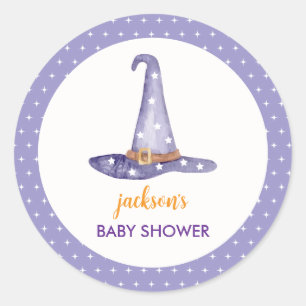 Watercolor Star Little Boo Witch Hat Baby Dusche Runder Aufkleber