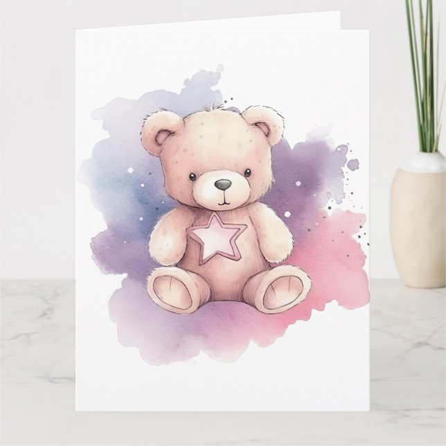 Watercolor Star Teddy Bear Karte (Vorderseite)