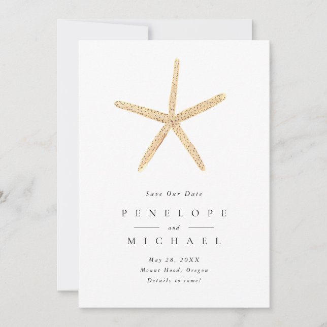 Watercolor Starfish Beach Wedding Save The Date (Vorderseite)