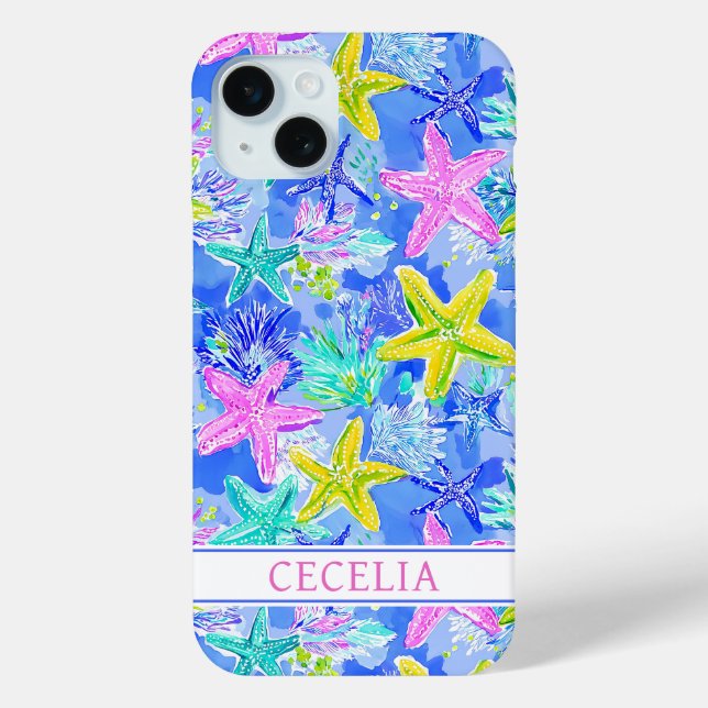 Watercolor Starfish Monogrammed Case-Mate iPhone Hülle (Rückseite)