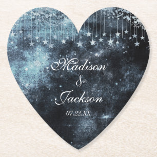 Watercolor Starry Night Celestial Wedding Monogram Untersetzer