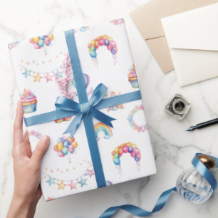 Watercolor Stars & Party Items Wrapping Paper Roll Geschenkpapier