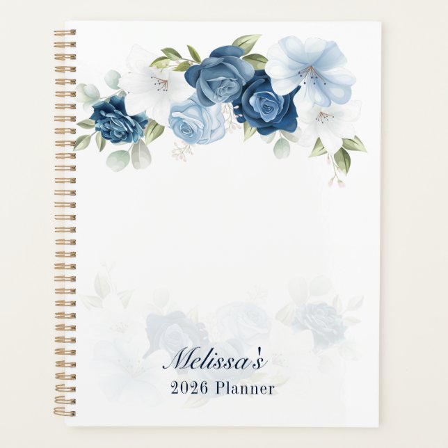 Watercolor Staubblau Blumen 2026 Planer (Vorderseite)