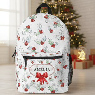 Watercolor-Stechpalmen-Beeren Rote Schleife Benutz Bedruckter Rucksack