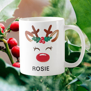 Watercolor-Stechpalmen-Beeren-Weihnachtsrentier Kaffeetasse