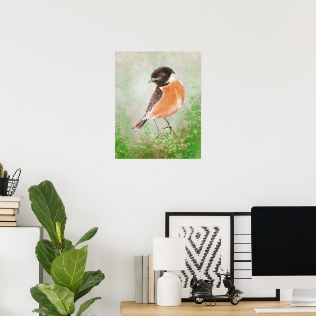 Watercolor Stonechat Bird  Nature Art Poster (Heimbüro)