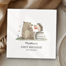 Watercolor Storybook Woodland Animals 1st Birthday Serviette