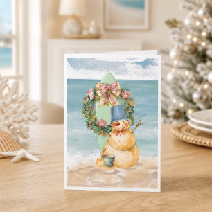Watercolor-Strand-Sandmann-Surfboard-Weihnachten Karte