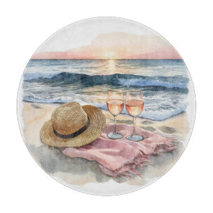 WATERCOLOR-STRANDSONNENUNTERGANGSSZENE SCHNEIDEBRETT