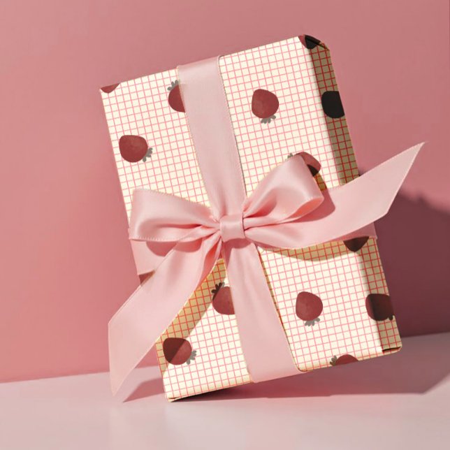 Watercolor Strawberries on Pink Grid - Valentine Geschenkpapier (Von Creator hochgeladen)