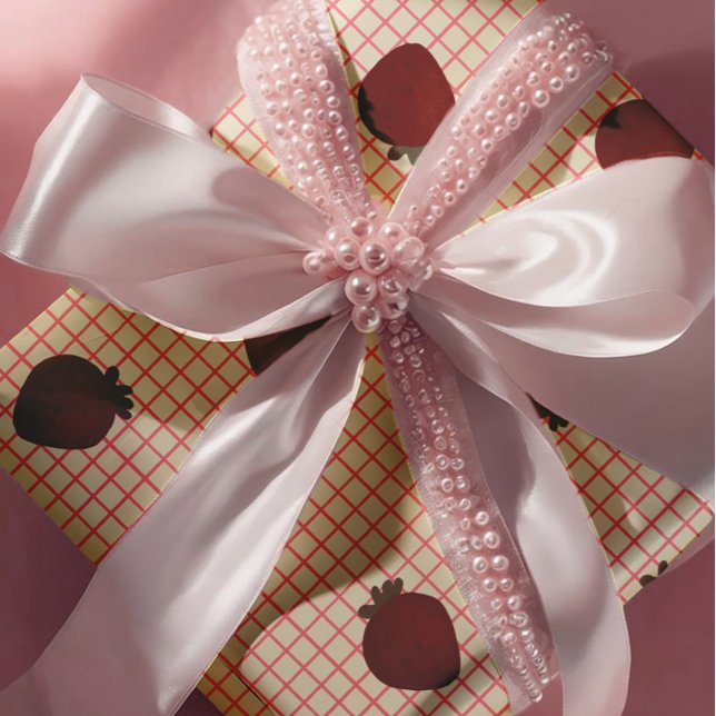 Watercolor Strawberries on Pink Grid - Valentine Geschenkpapier Set (Von Creator hochgeladen)