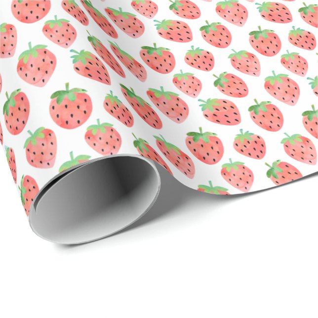 Watercolor Strawberries Wrapping Paper Geschenkpapier (Rolleneckpunkt)