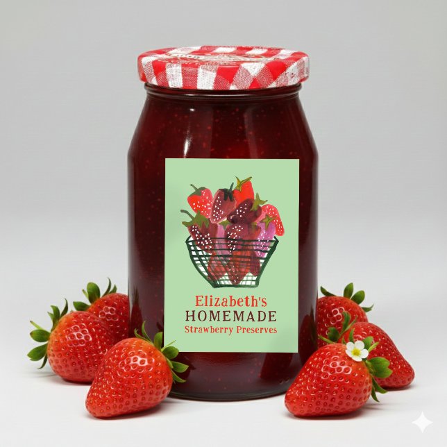 Watercolor Strawberry Basket Custom Homemade Jam Lebensmitteletikett (Watercolor Strawberry Basket Custom Homemade Jam Food Label Sticker
)