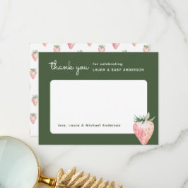 Watercolor Strawberry Berry Sweet Baby Shower Dankeskarte