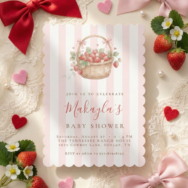 Watercolor Strawberry Berry Sweet Girl Baby shower Einladung (Von Creator hochgeladen)