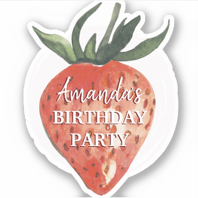 Watercolor Strawberry Birthday Party Aufkleber (Vorderseite)