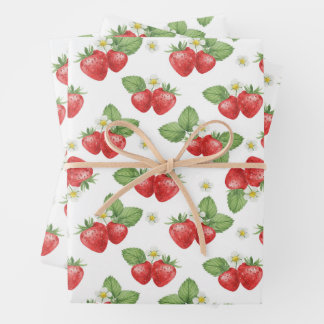 Watercolor Strawberry Fruit and Flowers  Geschenkpapier Set