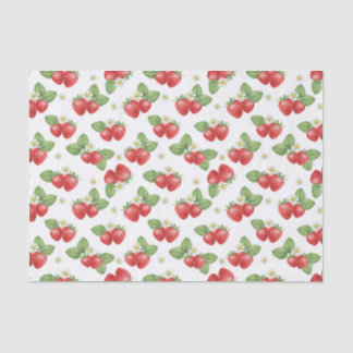 Watercolor Strawberry Fruit and Flowers  Seidenpapier