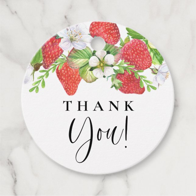 Watercolor Strawberry Summer Wedding Vielen Dank Geschenkanhänger (Vorderseite)