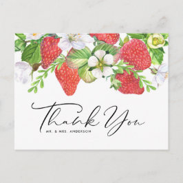 Watercolor Strawberry Summer Wedding Vielen Dank Postkarte