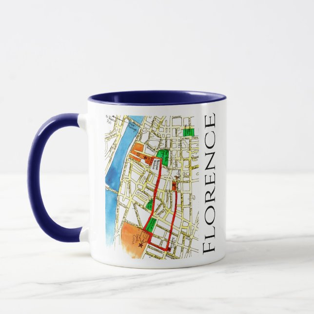 Watercolor Street Map Florenz Italien Tasse (Links)