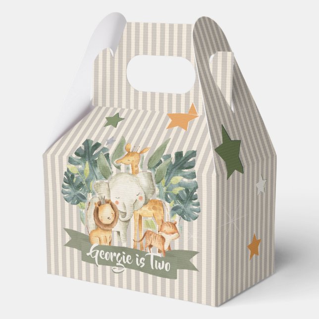 🦁 🌿 Watercolor Strickte Jungle Safari Gefälligke Geschenkschachtel (Vorderseite)