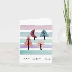 Watercolor Stripe and Christmas Tree Pastel Feiertagskarte