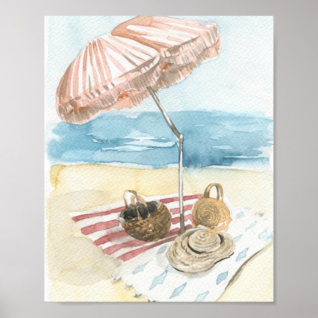 Watercolor Striped Beach Umbrella Poster (Vorne)