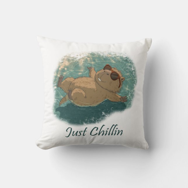  Watercolor Style Fun Capybara Just Chillin Quote Kissen (Vorderseite)