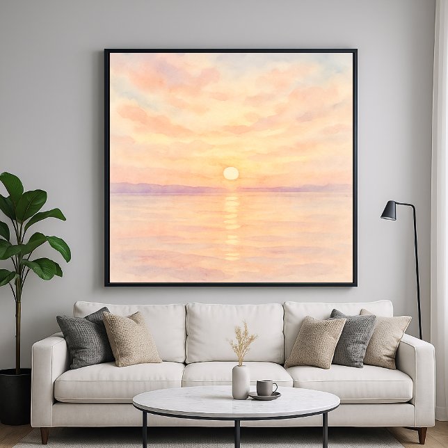 Watercolor Style Sunset Over Sea Art Poster (Von Creator hochgeladen)