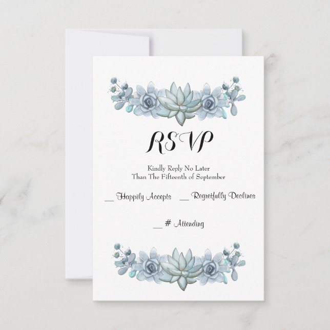 Watercolor Succulent & Blume Wedding RSVP Card Karte (Vorderseite)