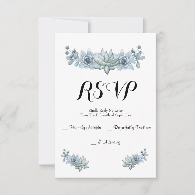 Watercolor Succulent & Blume Wedding RSVP Card Karte (Vorderseite)