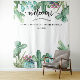 Watercolor Succulent Cactus Wedding Background Wandteppich