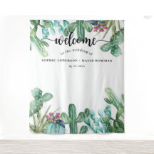 Watercolor Succulent Cactus Wedding Background