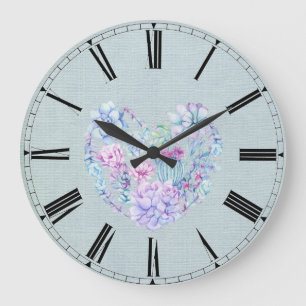 Watercolor Succulents Heart Große Wanduhr