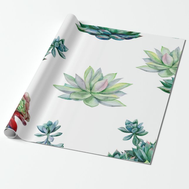 Watercolor succulents seamless pattern, echeveria  geschenkpapier (Ungerollt)