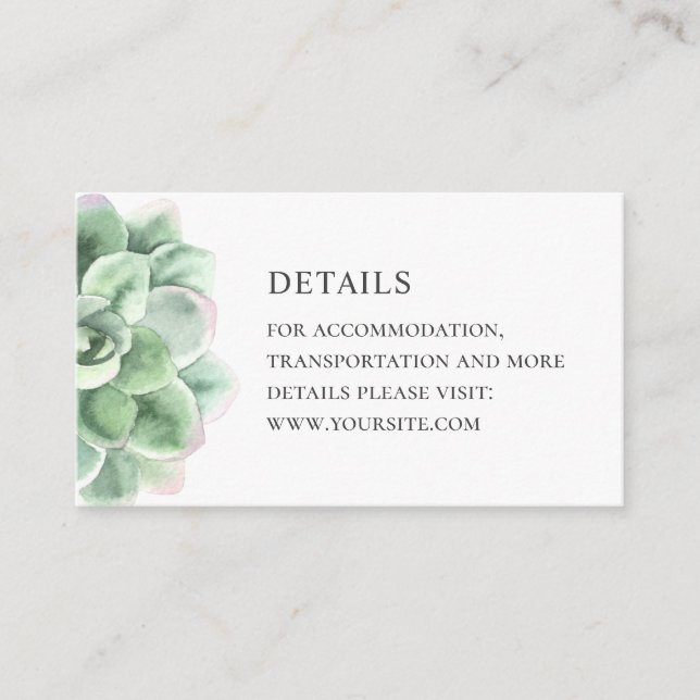 Watercolor Sukkulente Details. Hochzeitskaktus Begleitkarte (Vorderseite)