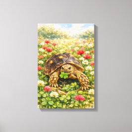 Watercolor Sulcata Tortoise with lucky clover Leinwanddruck