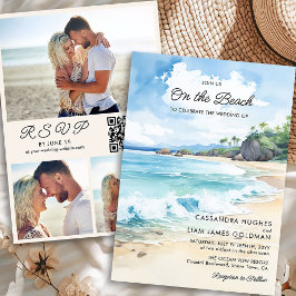 Watercolor Summer Beach Foto Wedding RSVP & Einladung