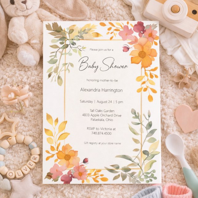 Watercolor Summer Floral Baby Shower  Einladung (Von Creator hochgeladen)