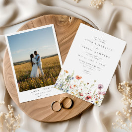 Watercolor Summer Floral Photo Wedding Invitation Einladung